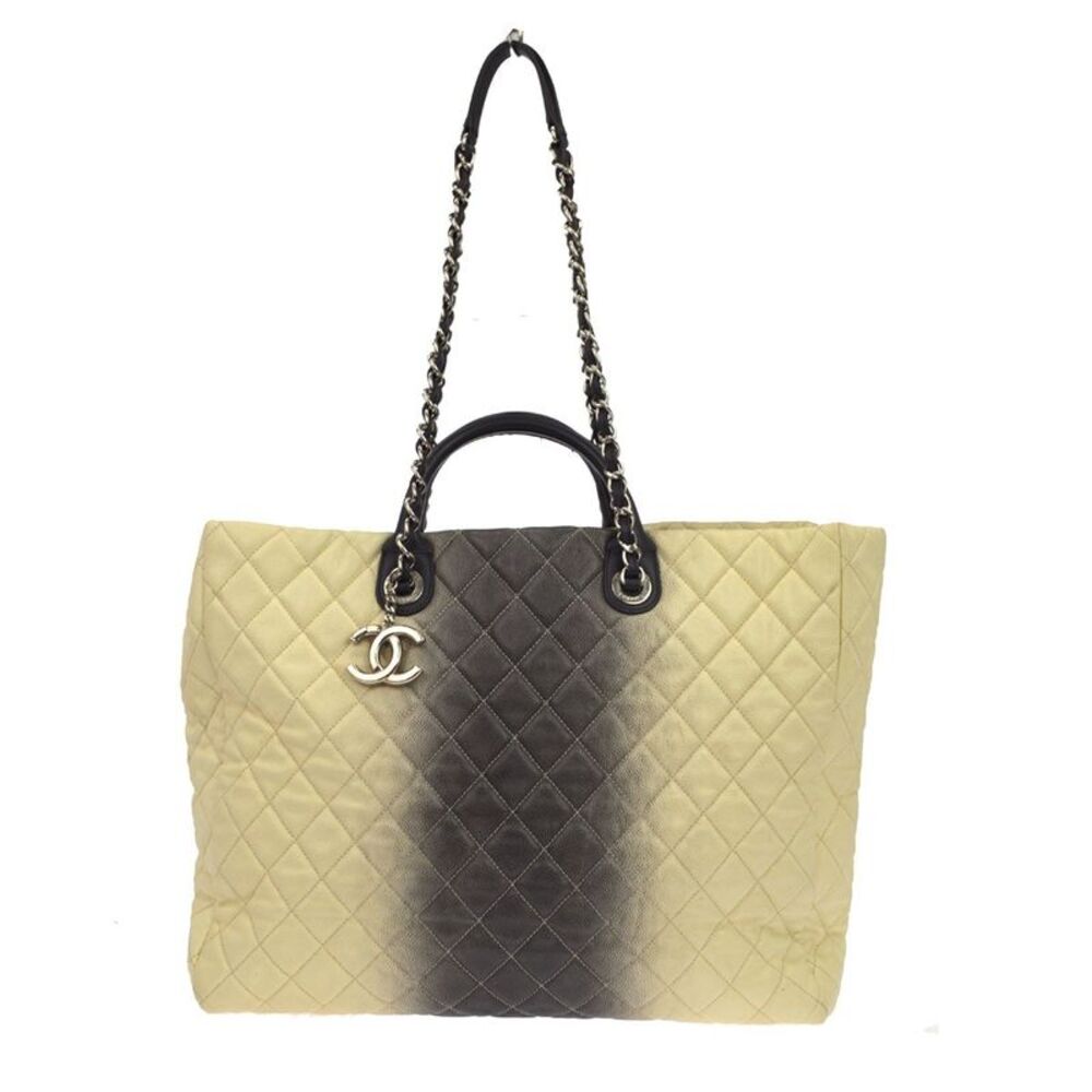 Chanel Cc Charm Shopping Quilted Ombre Caviar Beige Leather Tote Bag Bag